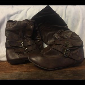 Brown. Under the knee boots